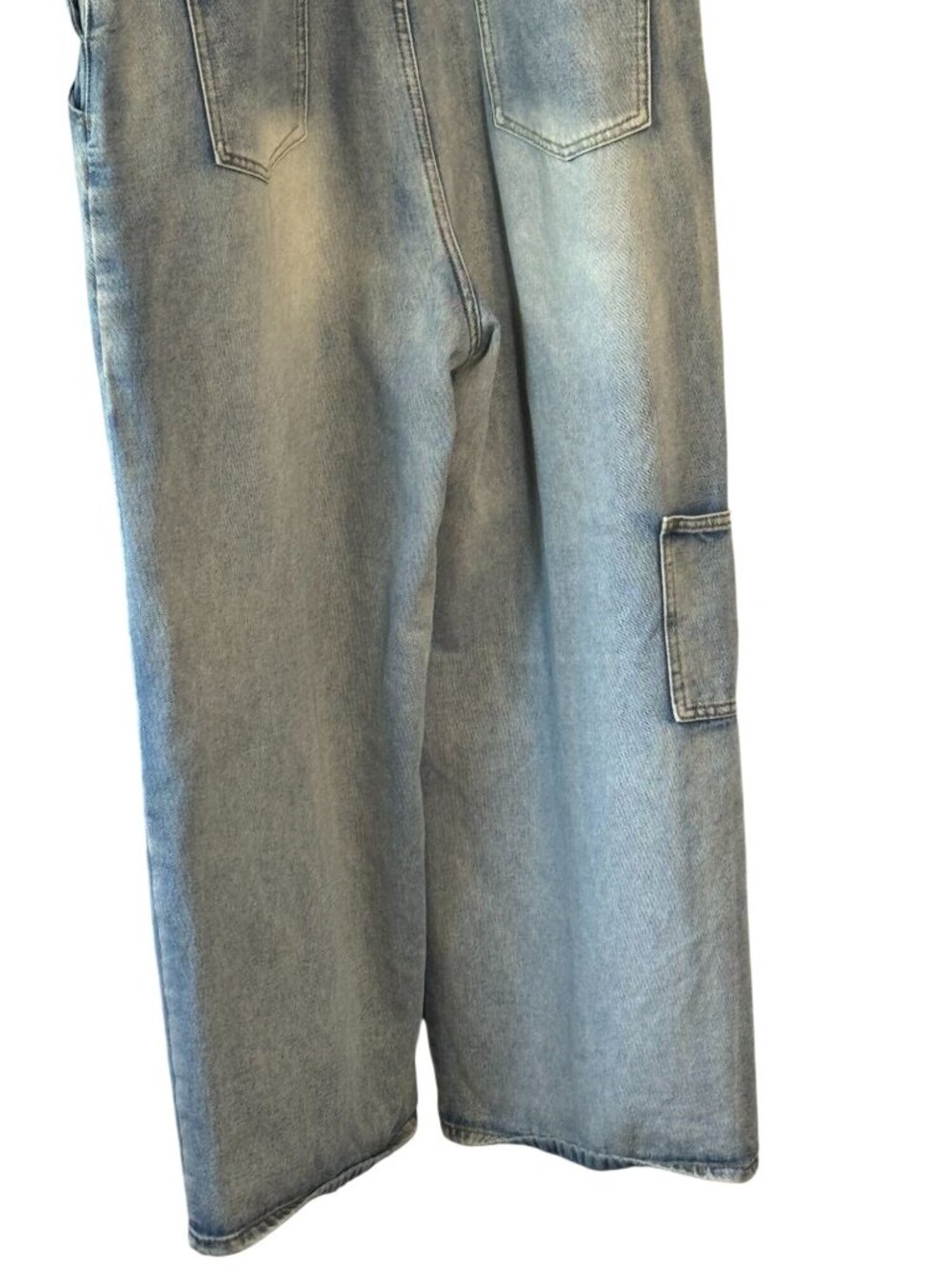 Cider Denim Overalls Women's Size 0XL Light Wash Wide Leg Cargo Pocket Bib - Picture 9 of 12